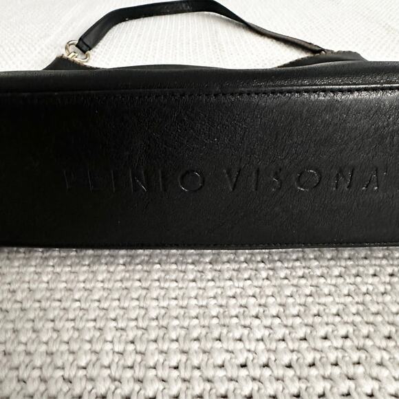 Plinio Visona Italy Black Leather Tan Stitch Shoulder Bag Animal Print Liner - Picture 6 of 10